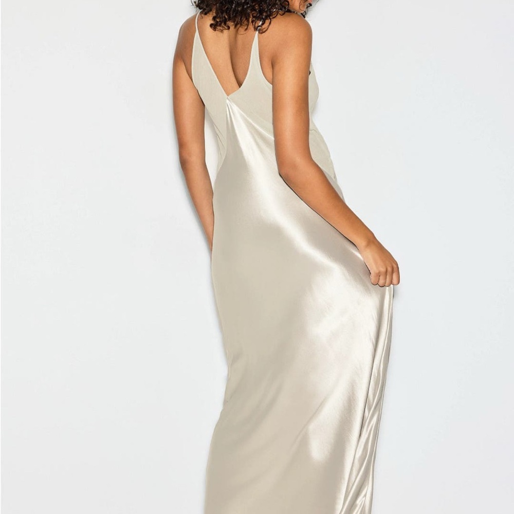 Alberta Ferretti Glossy Satin Maxi Slip Dress size 4 Silver Chrome - Picture 6 of 14